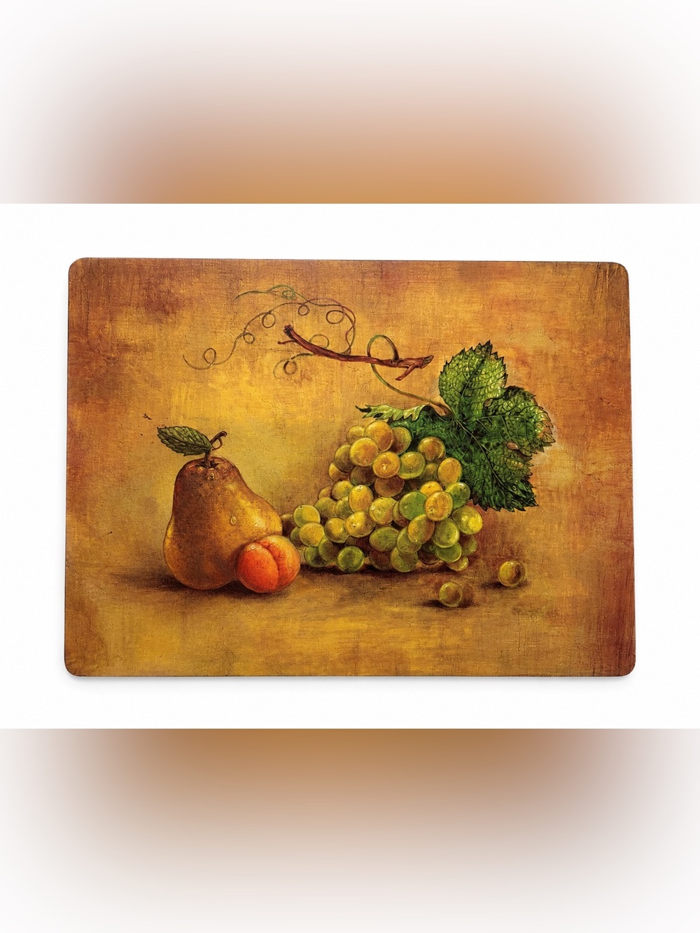 Vintage Tuscan Fruit Decorative Placemats Grapes Pear Kitchen Cork Back Set of 4